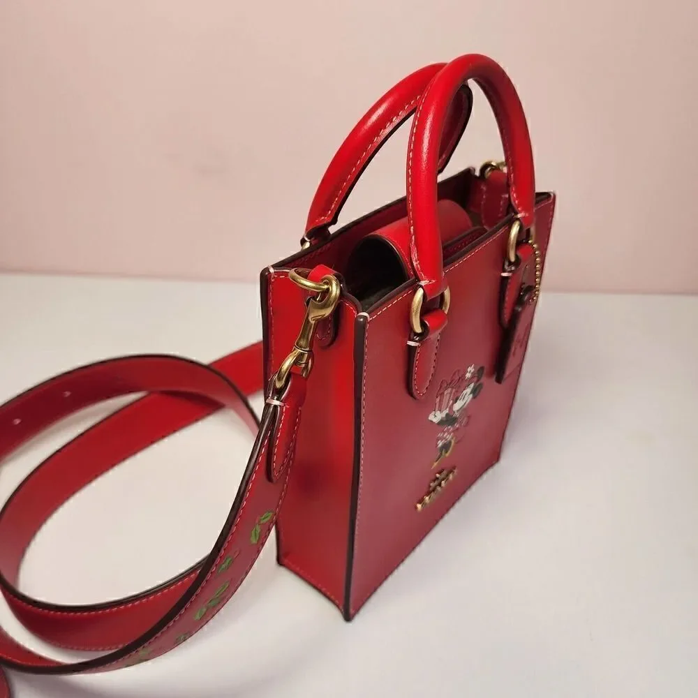 NWT Coach CN022 Disney X Coach North South Mini Tote w Minnie Mouse Electric Red